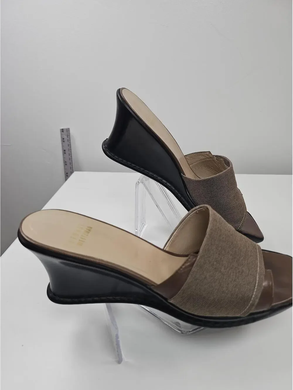 Stuart Weitzman Brown  Square Toe Wedge Sandals EUC Sz7 - Picture 3 of 11